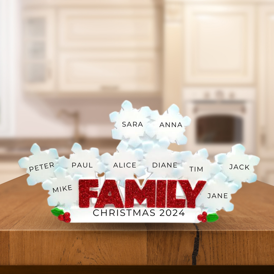 Personalized Snowflake Family of 10- Table Topper Stand Decoration - Custom Holiday Gift