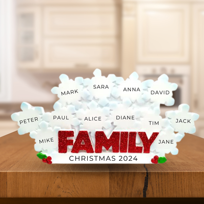 Personalized Snowflake Family of 11- Table Topper Stand Decoration - Custom Holiday Gift