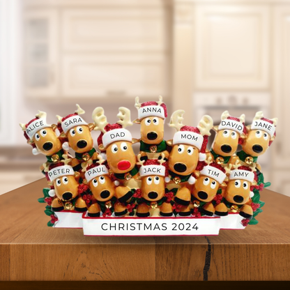 Personalized Reindeer Family of 12- Table Topper Stand Decoration- Custom Holiday Gift