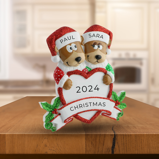 Personalized Brown Bear Family Couple Table Topper - Custom Holiday Gift