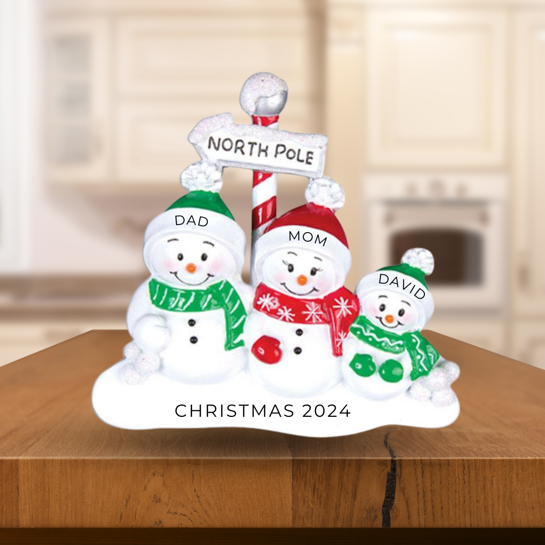 Personalized Northpole Family of 3- Table Topper Stand Decoration- Custom Holiday Gift