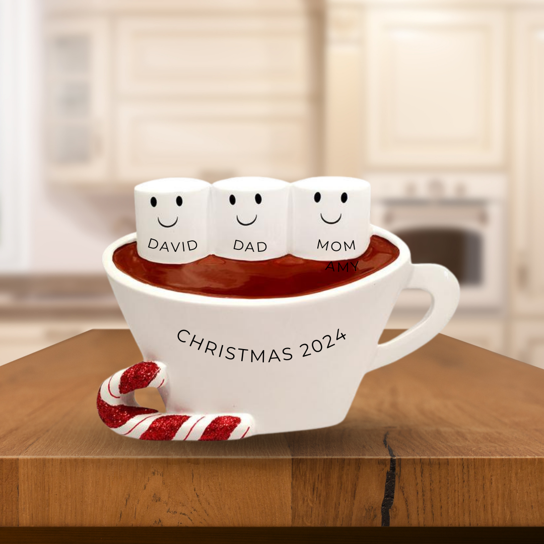 Personalized Hot Chocolate Family of 3- Table Topper Stand Decoration - Custom Holiday Gift