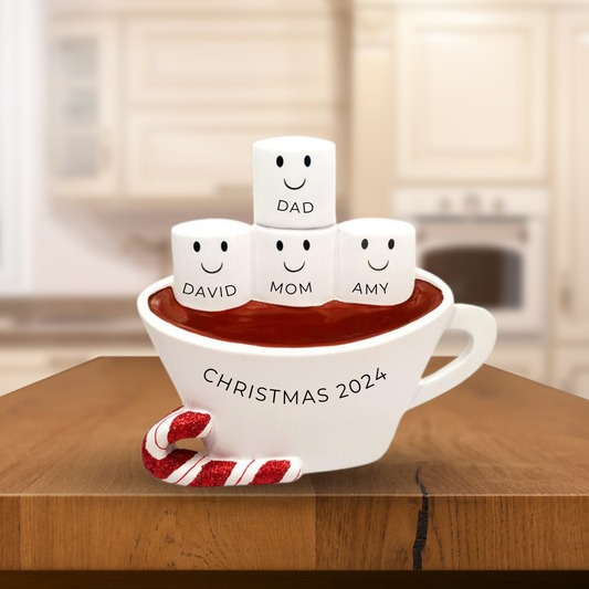 Personalized Hot Chocolate Family of 4- Table Topper Stand Decoration - Custom Holiday Gift