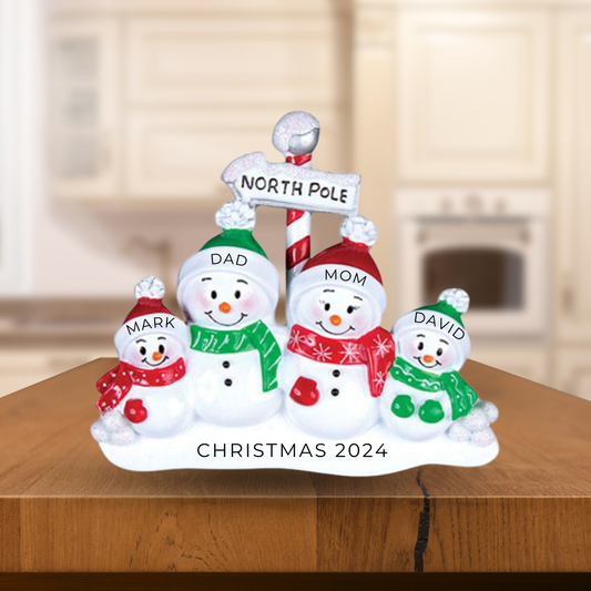 Personalized Northpole Family of 4- Table Topper Stand Decoration- Custom Holiday Gift