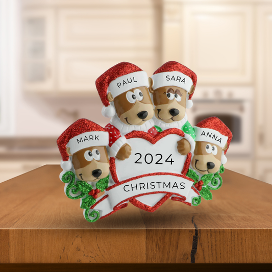 Personalized Brown Bear Family (4) Table Topper - Custom Holiday Gift