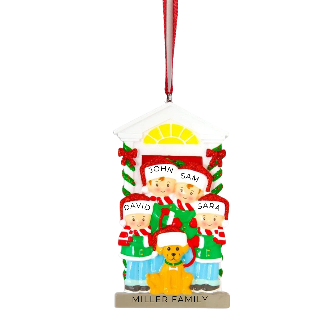 Personalized Family of 4 with Dog Ornament - Custom Holiday Gift