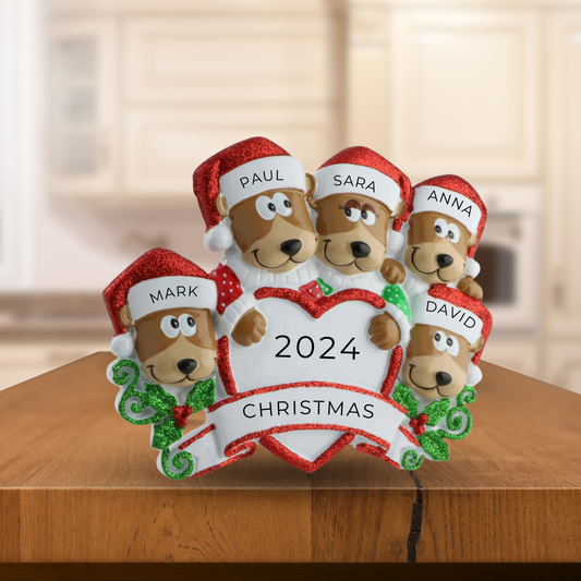 Personalized Brown Bear Family (5) Table Topper - Custom Holiday Gift