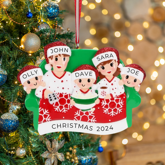 Personalized Family of 5 Movie Night Ornament - Custom Holiday Gift