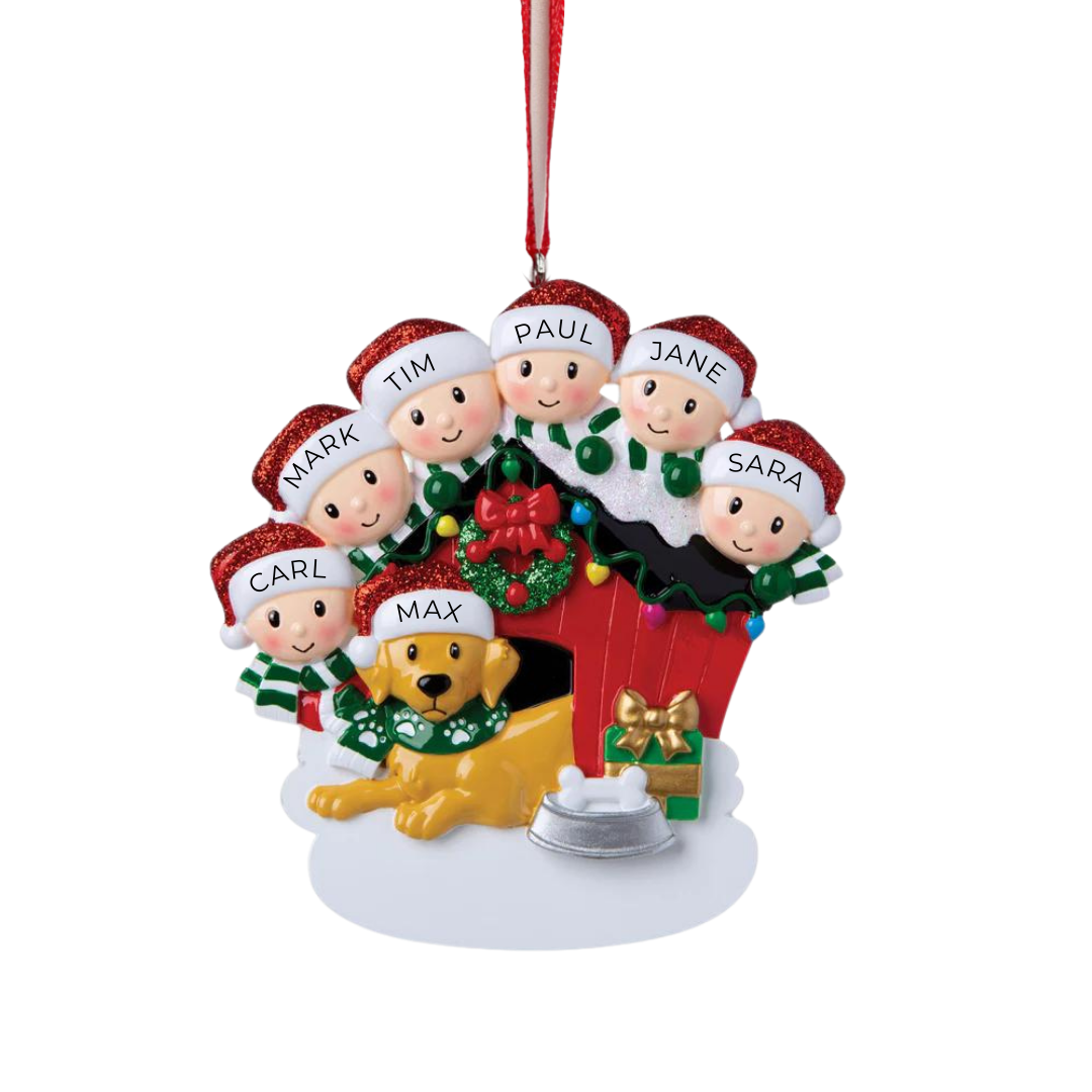 Personalized Family of 6 with dog Ornament - Custom Holiday Gift