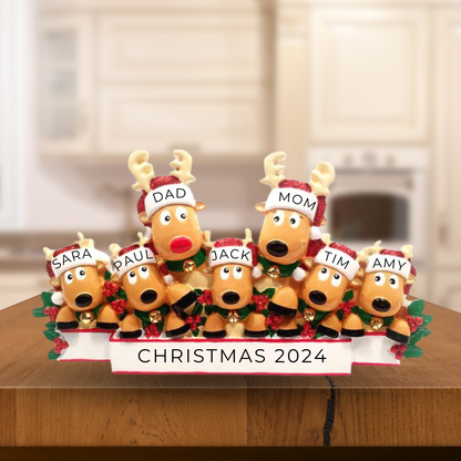 Personalized Reindeer Family of 7- Table Topper Stand Decoration - Custom Holiday Gift