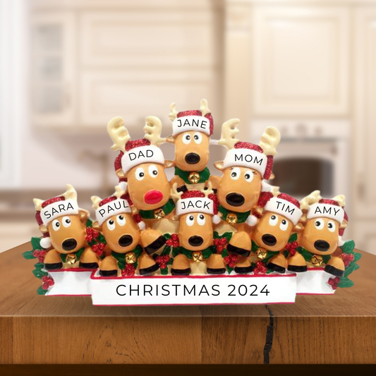 Personalized Reindeer Family of 8- Table Topper Stand Decoration- Custom Holiday Gift