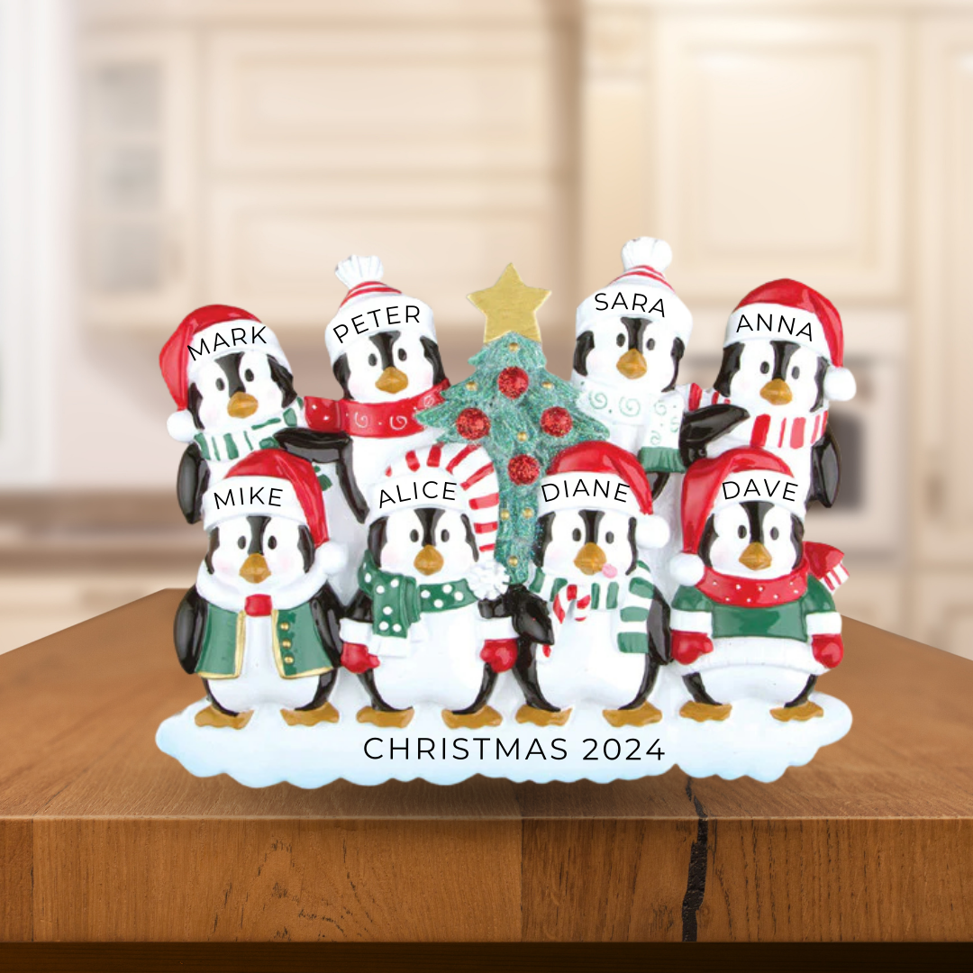 Personalized Winter Family of 8 Table Toppers - Custom Holiday Gift