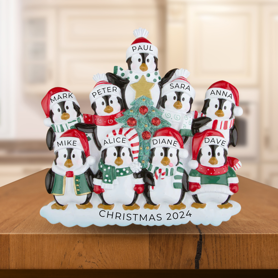 Personalized Winter Family of 9 Table Topper - Custom Holiday Gift