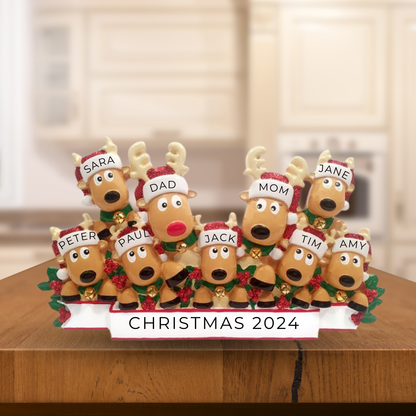 Personalized Reindeer Family of 9- Table Topper Stand Decoration- Custom Holiday Gift