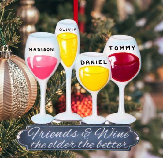 Personalized Friends and Wine Ornament - Custom Holiday Gift