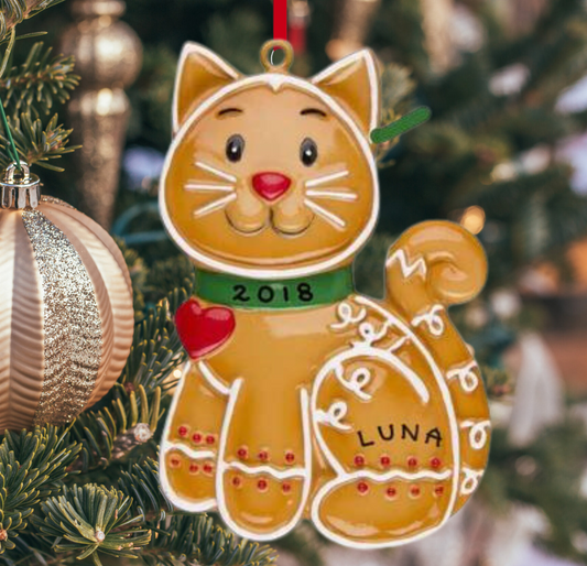 Personalized Gingerbread Cat Ornament - Custom Holiday Gift