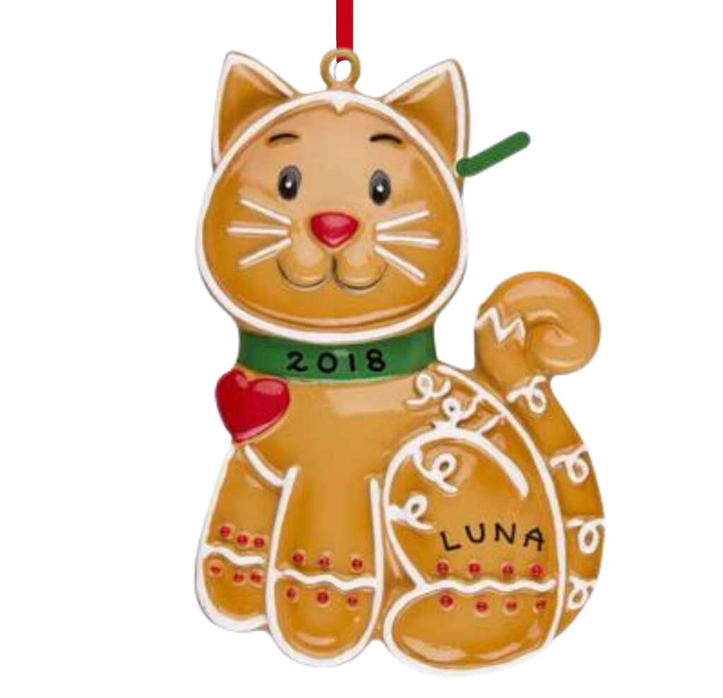 Personalized Gingerbread Cat Ornament - Custom Holiday Gift