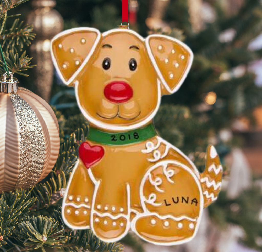 Personalized Gingerbread Dog Ornament - Custom Holiday Gift