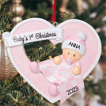 Personalized Boy & Girl in Heart Baby Ornament - Custom Holiday Gift