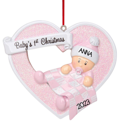 Personalized Boy & Girl in Heart Baby Ornament - Custom Holiday Gift