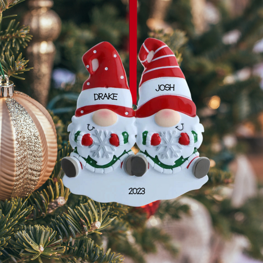 Personalized Gnome Couple Ornament - Custom Holiday Gift