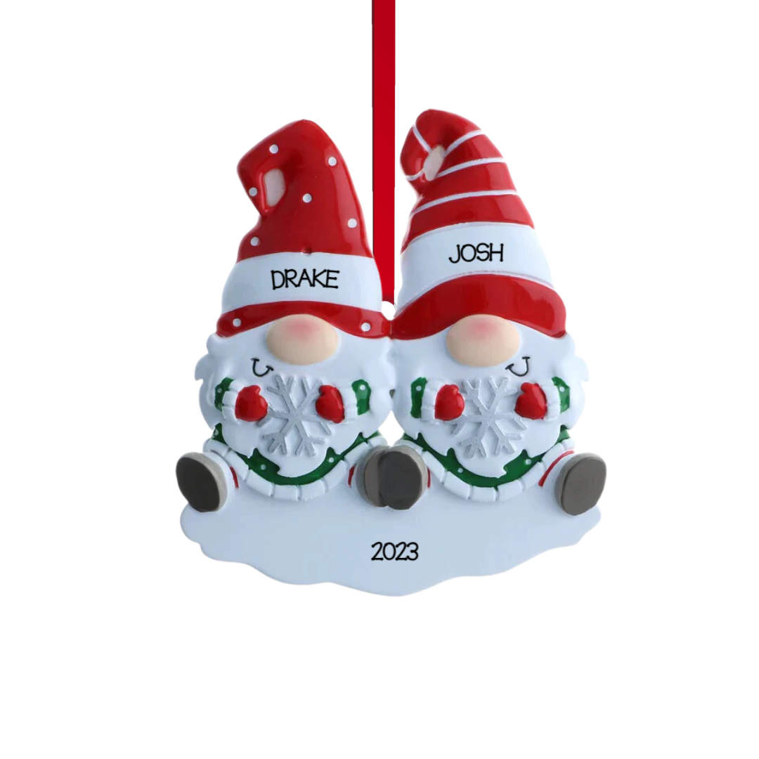 Personalized Gnome Couple Ornament - Custom Holiday Gift