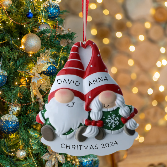 Personalized Gnome Couple Ornament - Custom Holiday Gift