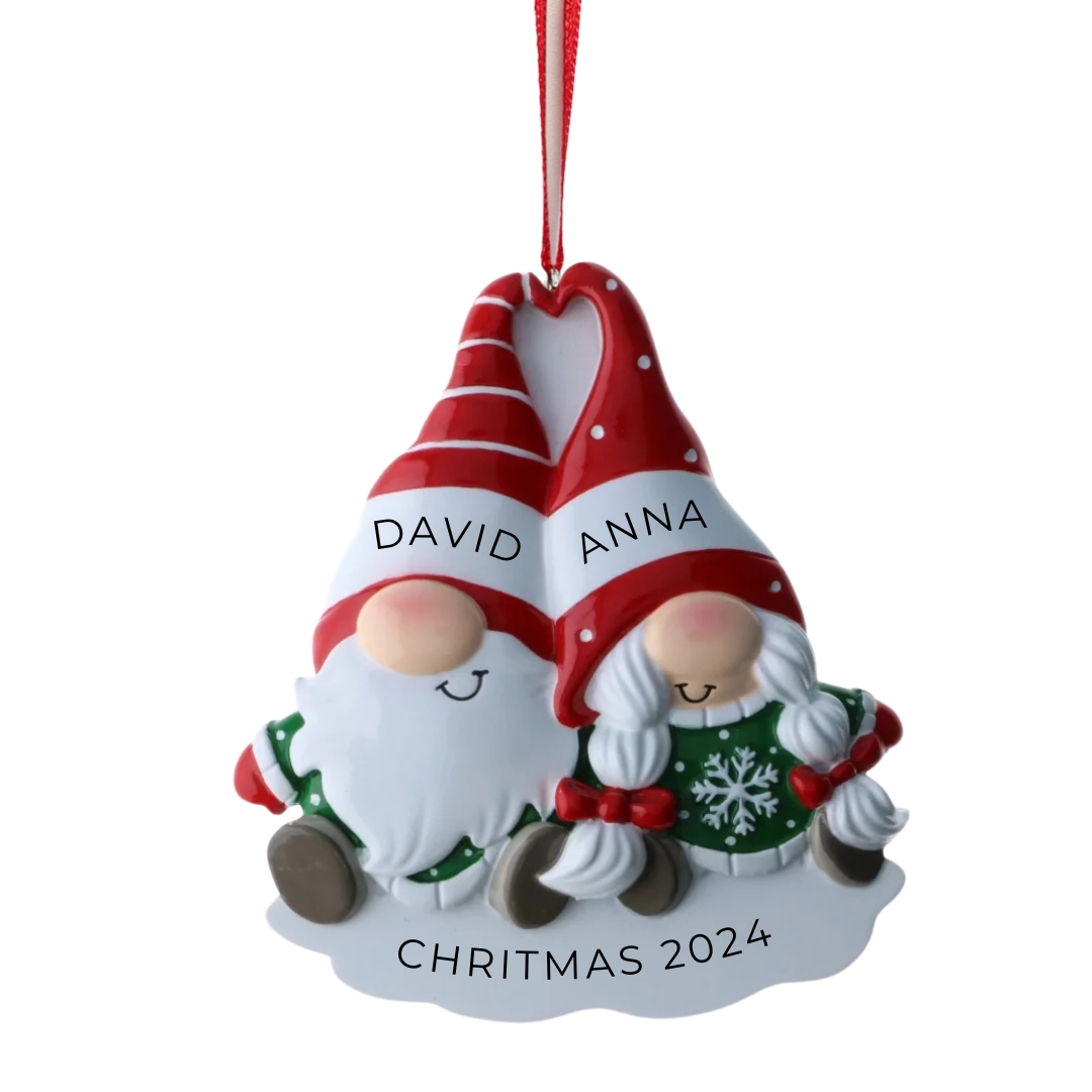 Personalized Gnome Couple Ornament - Custom Holiday Gift