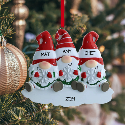 Personalized Gnome Family of 3 Ornament - Custom Holiday Gift