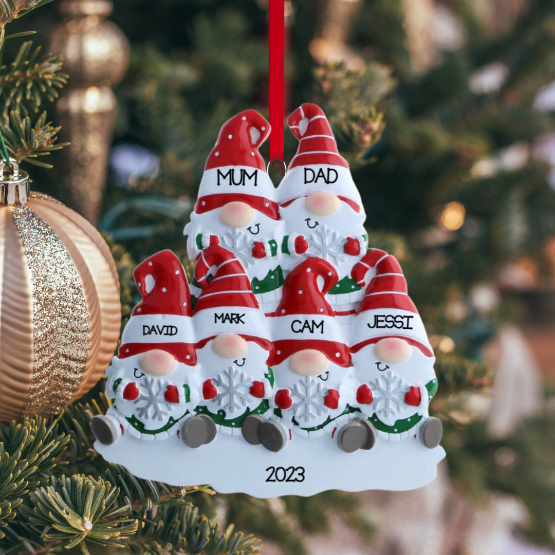 Personalized Gnome Family of 6 Ornament - Custom Holiday Gift