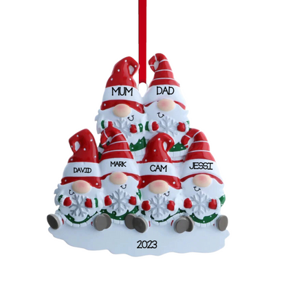 Personalized Gnome Family of 6 Ornament - Custom Holiday Gift