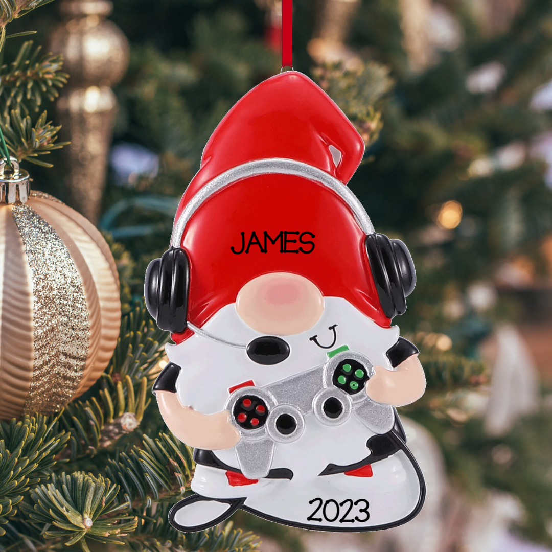 Personalized Gnome Gamer Ornament - Custom Holiday Gift