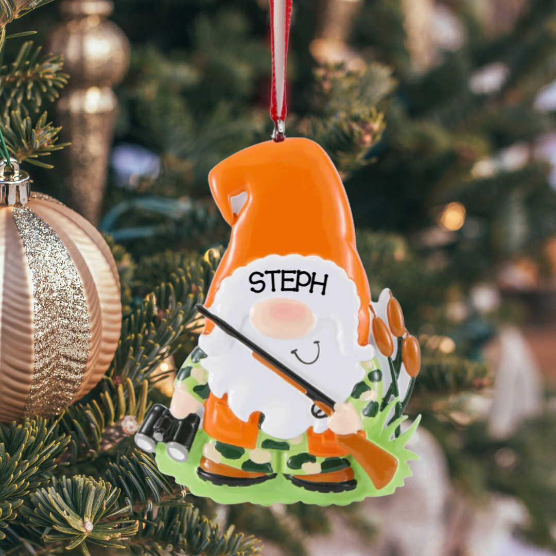 Personalized Gnome Hunter Ornament - Custom Holiday Gift