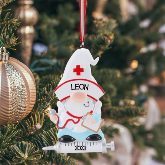 Personalized Gnome Nurse Ornament - Custom Holiday Gift