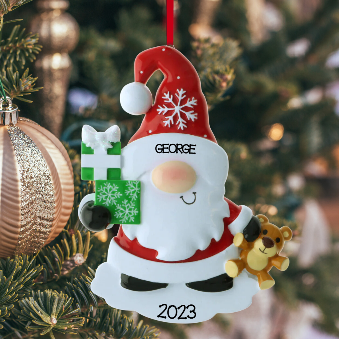 Personalized Gnome Santa Ornament - Custom Holiday Gift