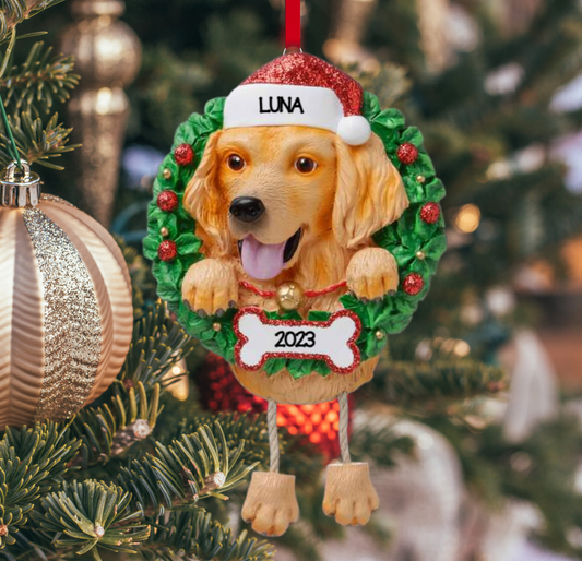 Personalized Golden Retriever Dog Ornament - Custom Holiday Gift