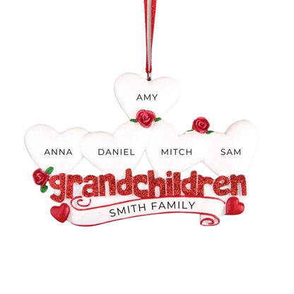 Personalized Grandchildren with Five Hearts Ornament - Custom Holiday Gift