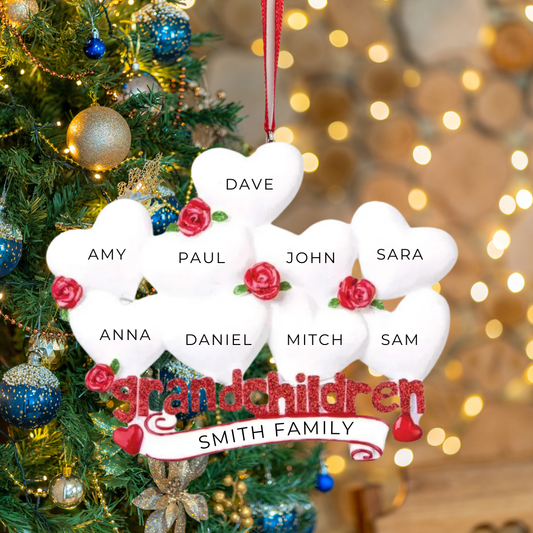 Personalized Grandchildren with Nine Hearts Ornament - Custom Holiday Gift