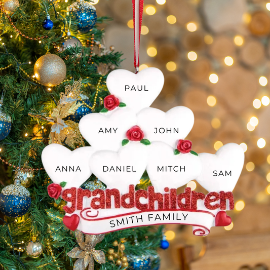 Personalized Grandchildren with Seven Hearts Ornament - Custom Holiday Gift