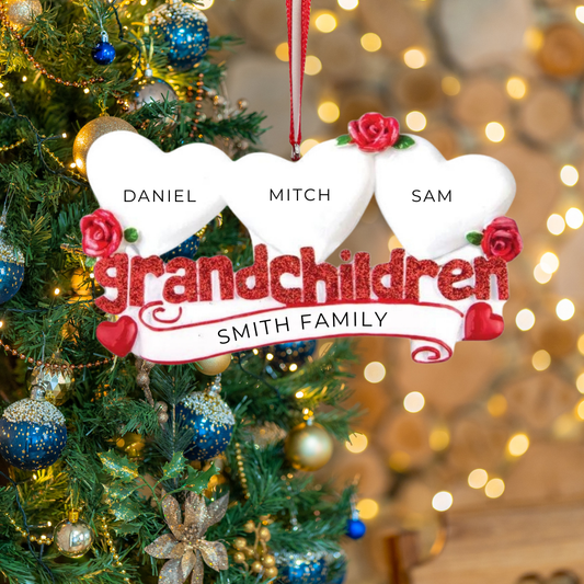 Personalized Grandchildren with Three Hearts Ornament - Custom Holiday Gift