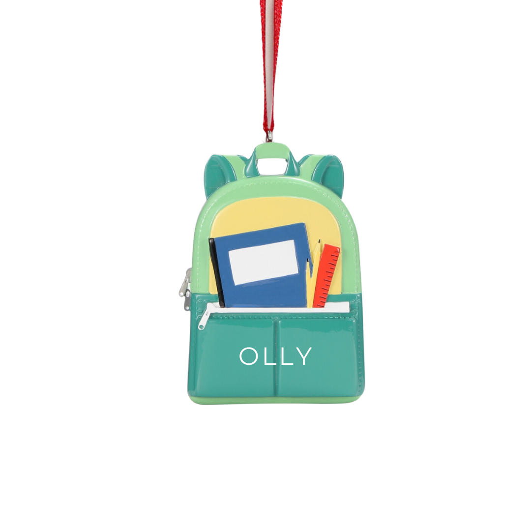 Personalized Green Backpack Ornament - Custom Holiday Gift