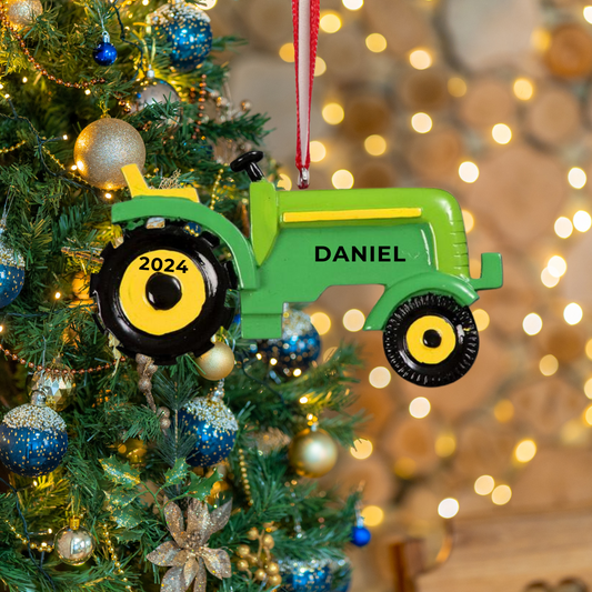 Personalized Green Tractor Ornament - Custom Holiday Gift