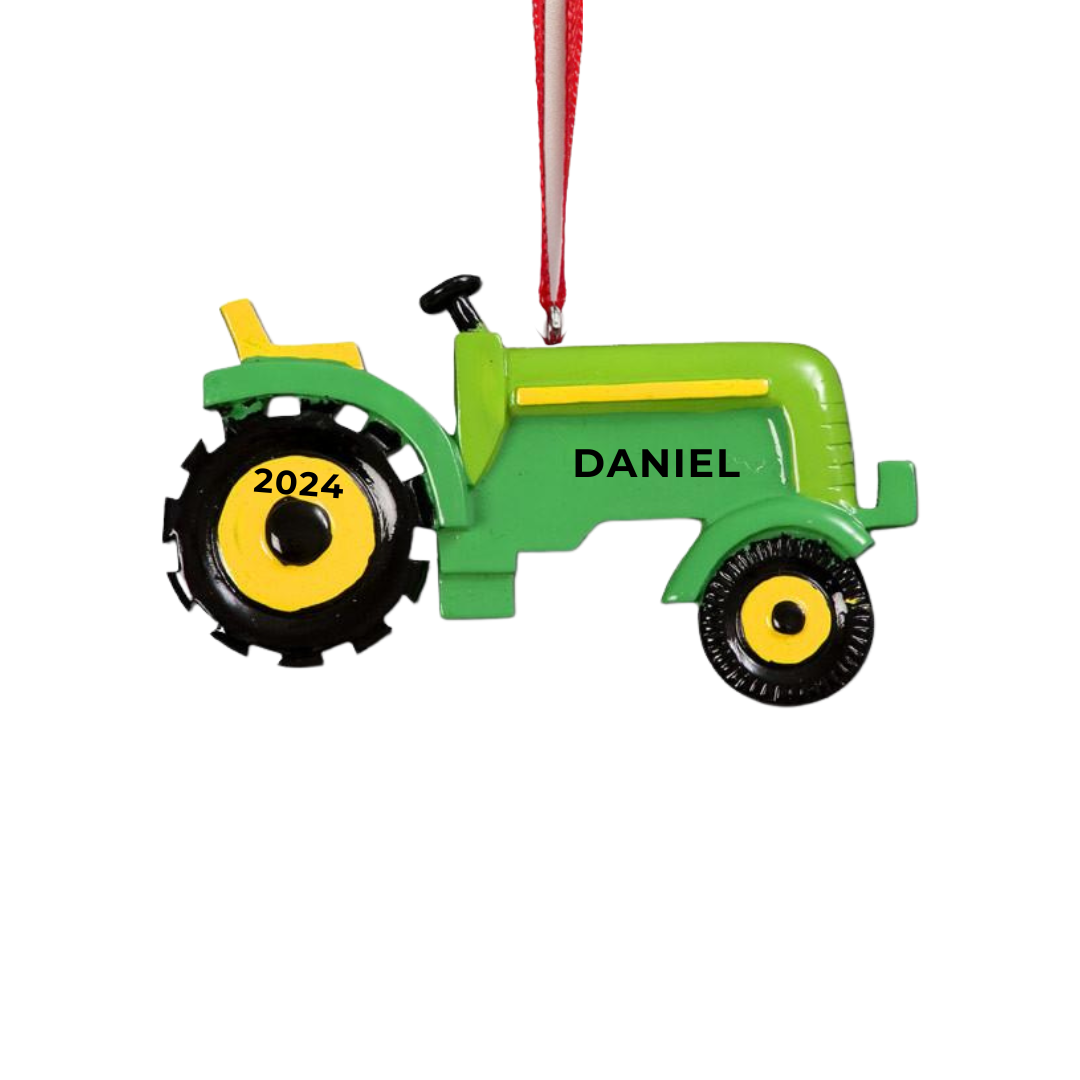 Personalized Green Tractor Ornament - Custom Holiday Gift