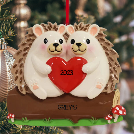 Personalized Hedgehog Couple Ornament - Custom Holiday Gift