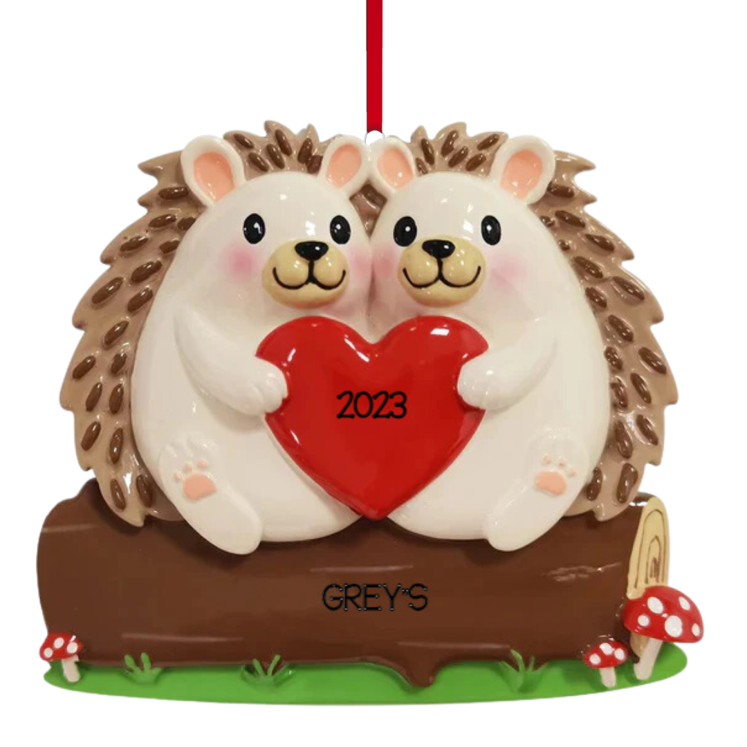 Personalized Hedgehog Couple Ornament - Custom Holiday Gift