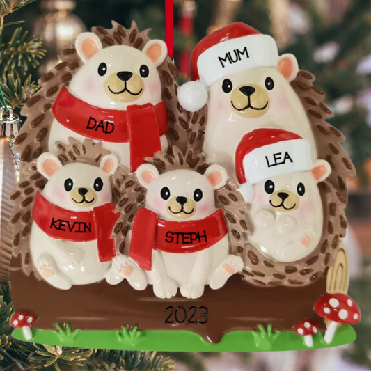 Personalized Hedgehog Family of 5 Ornament - Custom Holiday Gift