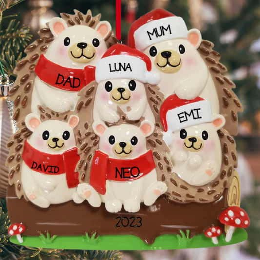 Personalized Hedgehog Family of 6 Ornament - Custom Holiday Gift