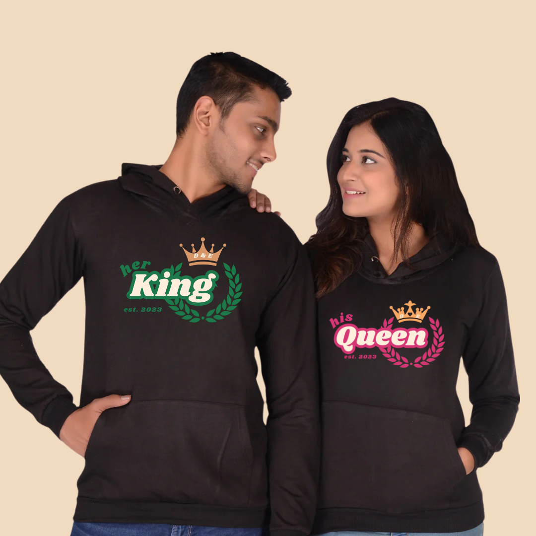 Her King and His Queen Couple Hoodie | Custom Holiday Gift | Personalized by Santa 