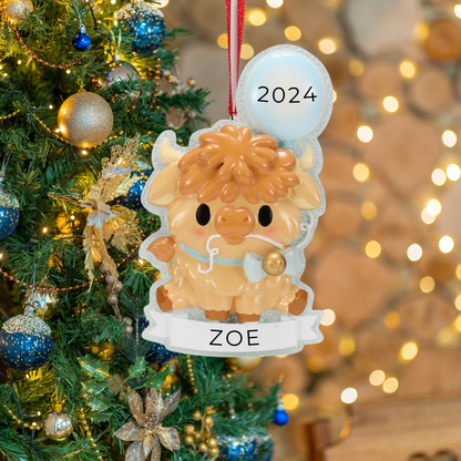 Personalized Highland Cow Cutesy- Pink Ornament - Custom Holiday Gift