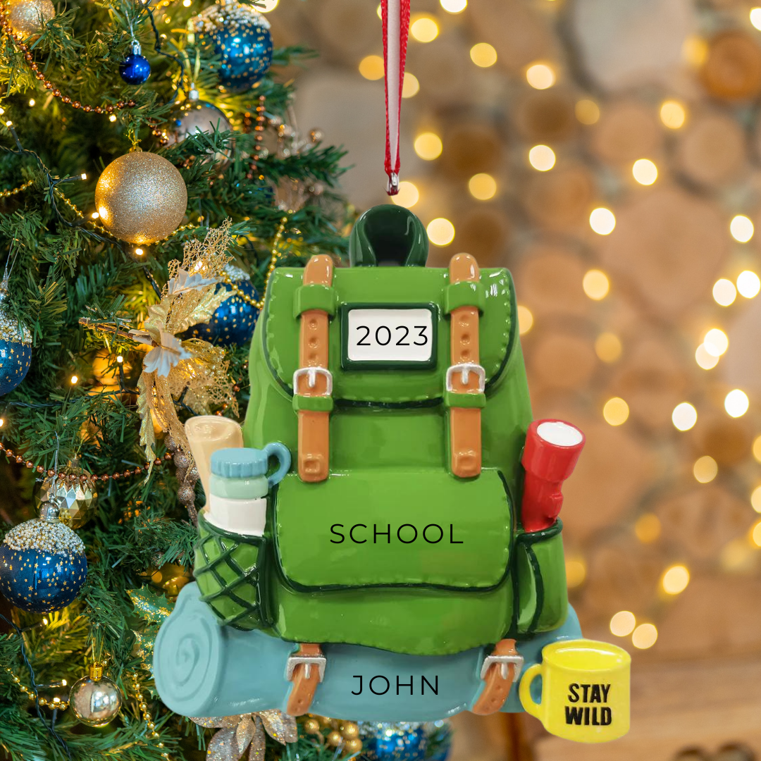 Personalized Hiking Backpack "Stay Wild" Ornament - Custom Holiday Gift